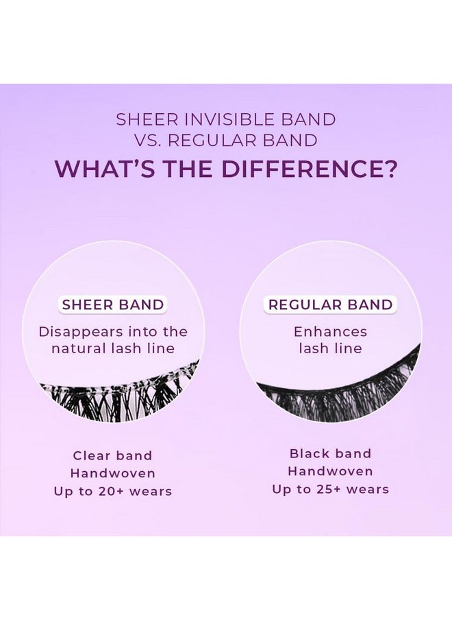 Lilly Lashes Sheer Band, False Eyelashes w/Invisible Band Lashes, Half Lashes Natural Look, Half Lash Cateye Style, Clear Band Lashes, Reusable Eyelashes 20x, Lash Glue not Included,13.5mm (Enticing)