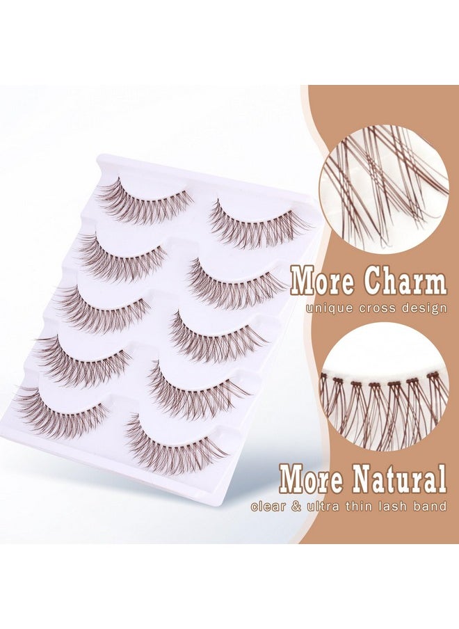 Brown Lashes Natural Look Cat Eye Lashes Brown Eyelashes Faux Mink False Lashes Wispy Volume C Curl Short False Eyelashes with Clear Band by Newcally