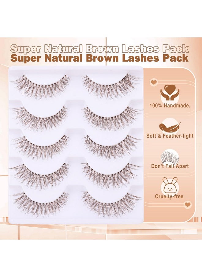Brown Lashes Natural Look Cat Eye Lashes Brown Eyelashes Faux Mink False Lashes Wispy Volume C Curl Short False Eyelashes with Clear Band by Newcally