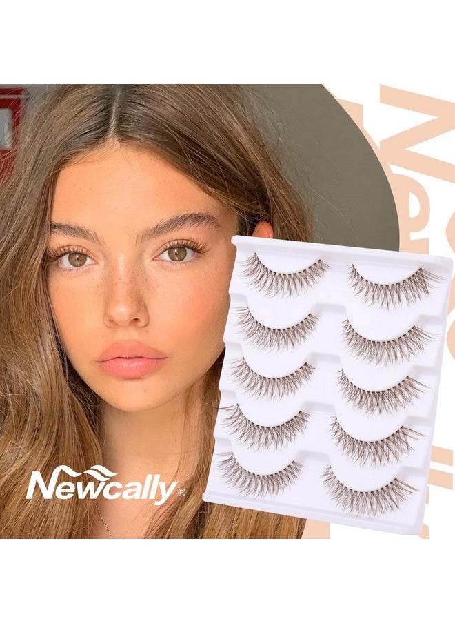 Brown Lashes Natural Look Cat Eye Lashes Brown Eyelashes Faux Mink False Lashes Wispy Volume C Curl Short False Eyelashes with Clear Band by Newcally
