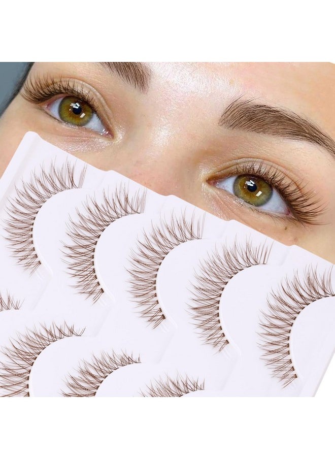 Brown Lashes Natural Look Cat Eye Lashes Brown Eyelashes Faux Mink False Lashes Wispy Volume C Curl Short False Eyelashes with Clear Band by Newcally