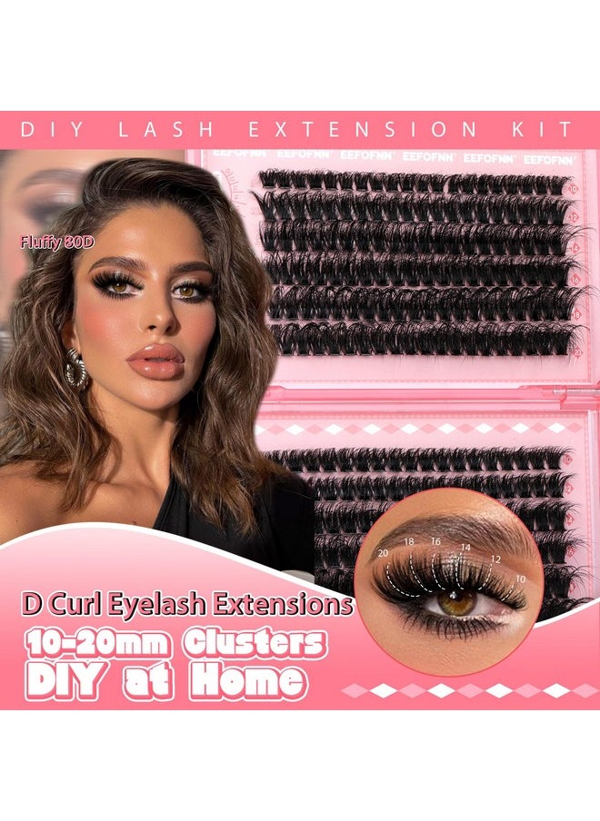 Eefofnn Fluffy Lash Extension Kit 240pcs DIY Individual Eyelashes Kit 80D+100D Cluster Lashes with Bond and Seal Lash Glue Tweezers 10-20MM D Curl Volume Eyelash Extensions DIY Lashes Extension Kit