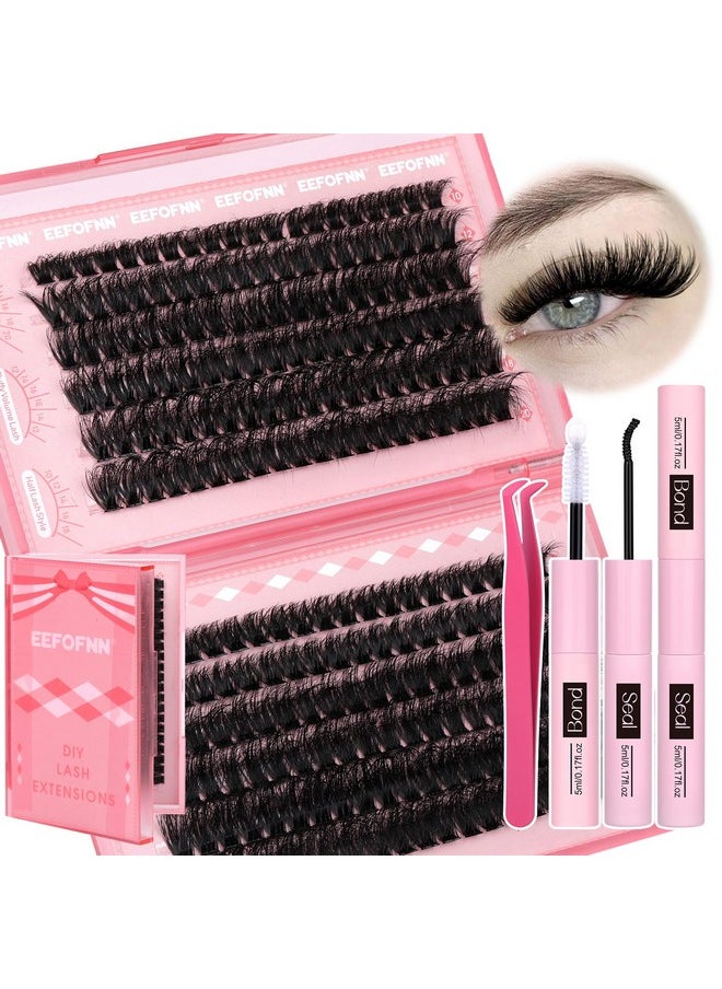 Eefofnn Fluffy Lash Extension Kit 240pcs DIY Individual Eyelashes Kit 80D+100D Cluster Lashes with Bond and Seal Lash Glue Tweezers 10-20MM D Curl Volume Eyelash Extensions DIY Lashes Extension Kit