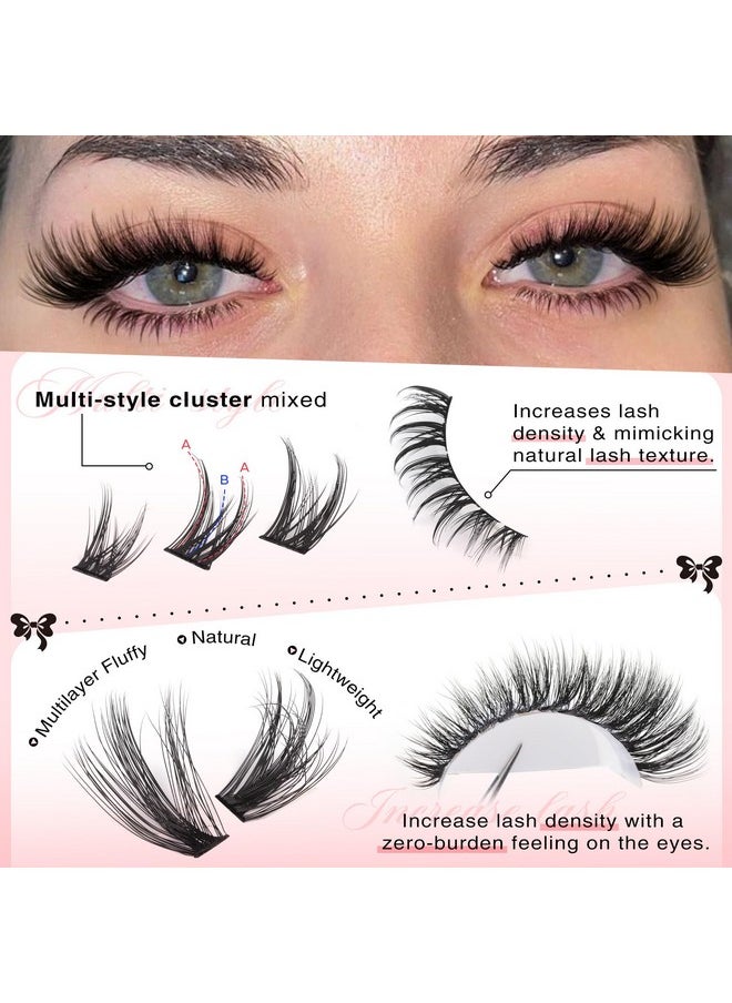 Goddvenus Lash Extension Kit Wispy Lash Clusters Kit Natural C Curl Fluffy Cluster Eyelash Extensions Individual Lashes Kit with Bottom Lash Clusters Waterproof Bond and Seal Tweezers DIY at Home