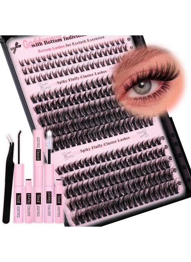Goddvenus Lash Extension Kit Wispy Lash Clusters Kit Natural C Curl Fluffy Cluster Eyelash Extensions Individual Lashes Kit with Bottom Lash Clusters Waterproof Bond and Seal Tweezers DIY at Home