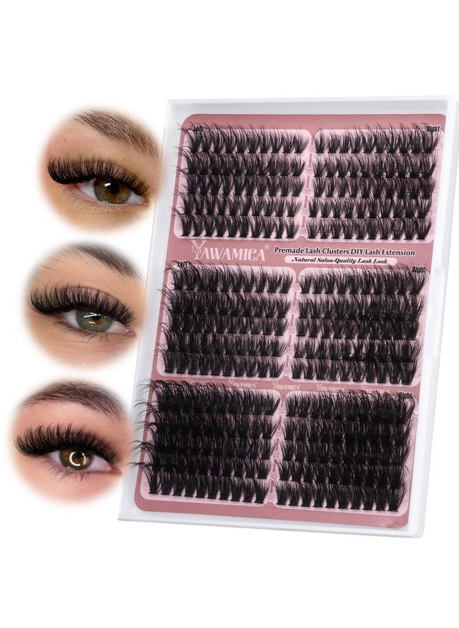Yawamica Cat Eye Lash Clusters Fluffy Cluster Eyelash Extensions Wispy Individual Lashes Premade Eyelash Clusters Left Right Cluster Lashes 60D 80D 100D Volume 300pcs Eye Lashes Clusters DIY Lash