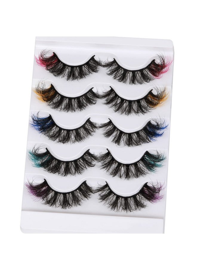 Focipeysa Colored Lashes Fluffy Mink Eyelashes Pink End 8D Dramatic Wispy Lashes C Curl 5 Color Mixed False Eyelashes Eye (Pink Orange Purple Green Blue)