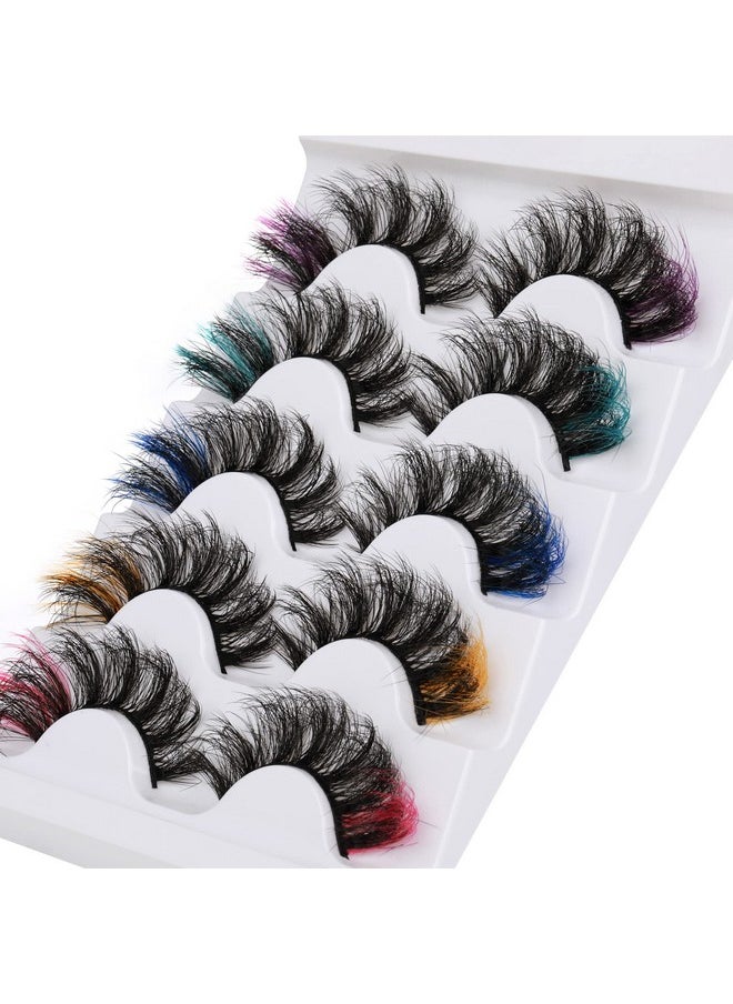 Focipeysa Colored Lashes Fluffy Mink Eyelashes Pink End 8D Dramatic Wispy Lashes C Curl 5 Color Mixed False Eyelashes Eye (Pink Orange Purple Green Blue)