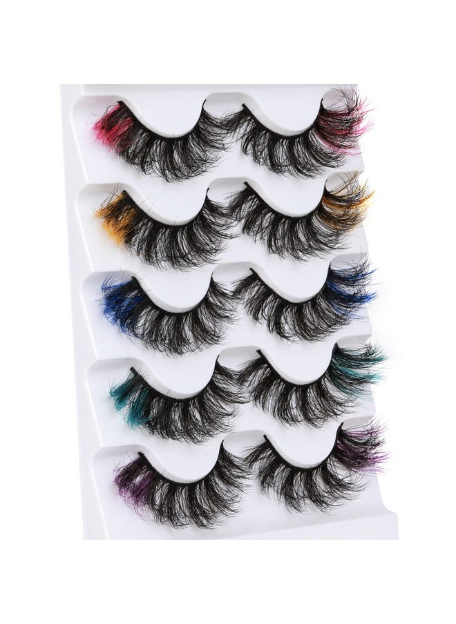 Focipeysa Colored Lashes Fluffy Mink Eyelashes Pink End 8D Dramatic Wispy Lashes C Curl 5 Color Mixed False Eyelashes Eye (Pink Orange Purple Green Blue)