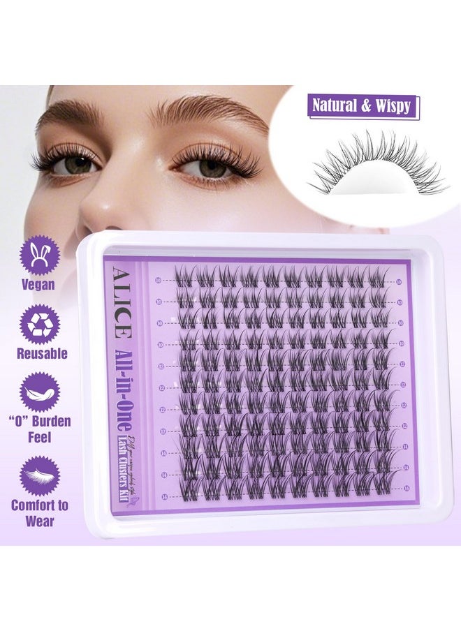 ALICE Natural Lash Extensions Kit Invisible Band Lash Clusters Kit Wispy10-14mm Eyelash Extensions C Curl Individual Cluster Lashes Kit with Lash Remover DIY at Home