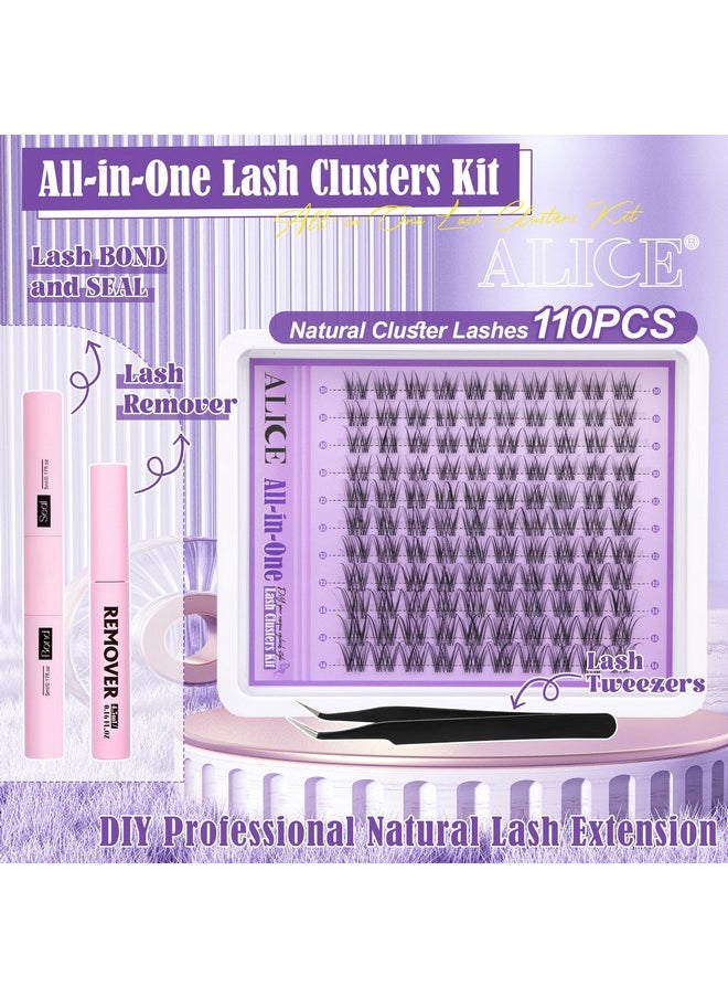 ALICE Natural Lash Extensions Kit Invisible Band Lash Clusters Kit Wispy10-14mm Eyelash Extensions C Curl Individual Cluster Lashes Kit with Lash Remover DIY at Home