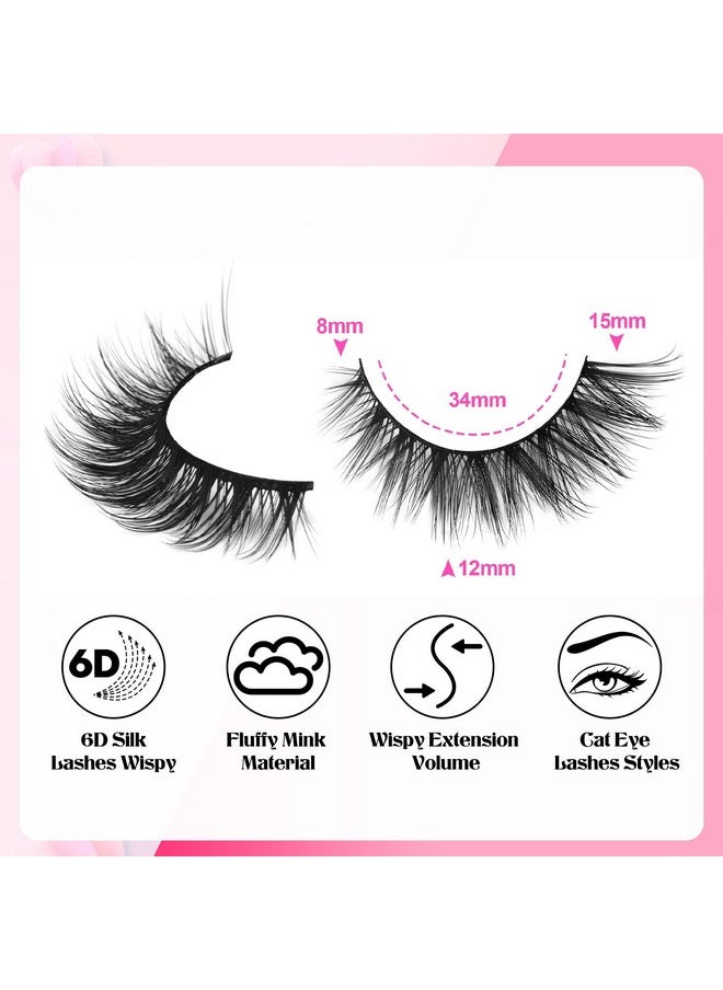 Wispy Lashes Natural Look False Eyelashes with Lash Glue Cat Eye Lashes Kit Lashes Extension with Eyelash Glue Short Mink Lashes Pack, 7 Pairs with Clear Lash Glue by wiwoseo