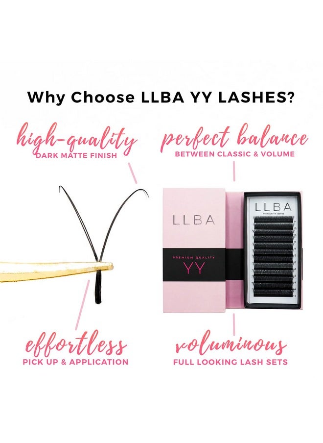 LLBA YY Eyelashes Extensions - 2D Fans Volume Eyelashes | C CC D Curl | Thickness 0.05~0.07mm | 8-15mm Mixed Tray | Full Fluffy Volume Look | Long Lasting & Easy Application (YY, 0.07 CC 9mm - 15mm)