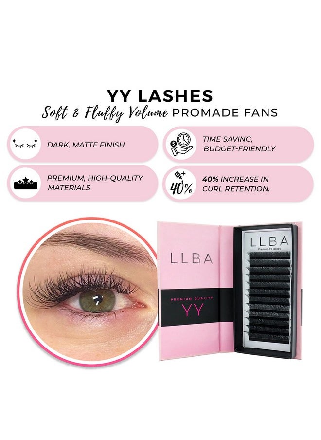 LLBA YY Eyelashes Extensions - 2D Fans Volume Eyelashes | C CC D Curl | Thickness 0.05~0.07mm | 8-15mm Mixed Tray | Full Fluffy Volume Look | Long Lasting & Easy Application (YY, 0.07 CC 9mm - 15mm)