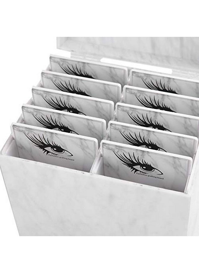 10 Layers Acrylic Eyelash Storage Box,Eyelash Holder Extension Tool,Makeup Organizer False Eyelashes Glue Pallet Holder, Grafting Eye lashes Close-Packed Display with 10 Pallets (Marble)