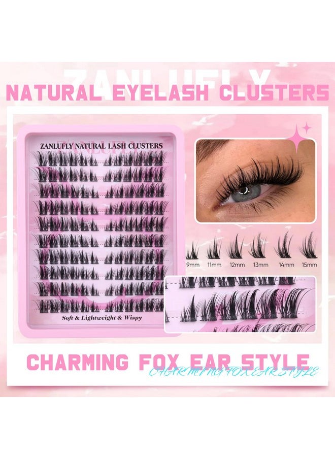 Lash Clusters Kit Cat Eye Wispy Eyelash Extension Kit Manga LC Individual Lashes Natural Fox Eye Eyelash Clusters Lash Extension with Lash Bond and Seal Lash Applicator,2Lash Brush (120Pcs,9-15MM)