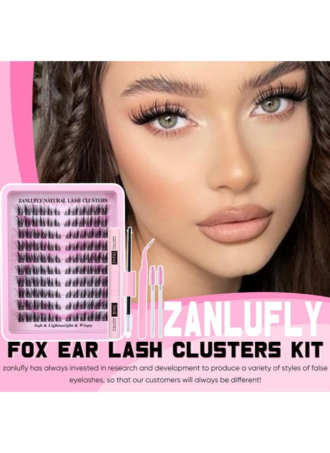 Lash Clusters Kit Cat Eye Wispy Eyelash Extension Kit Manga LC Individual Lashes Natural Fox Eye Eyelash Clusters Lash Extension with Lash Bond and Seal Lash Applicator,2Lash Brush (120Pcs,9-15MM)