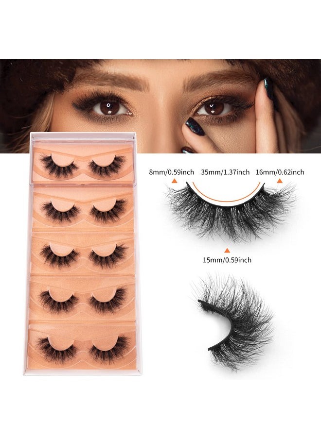 DYSILK Eyelashes Mink Lashes Fluffy - Fluffy Lashes 5 Pairs 6D Faux Mink Eyelash False Eyelashes Natural Look Lashes That Look Like Extensions Wispy Eyelashes Strip Lashes Eye Lashes | Fluffy-16mm