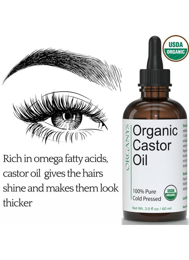Organys Organic Castor Oil 2oz, For Longer Fuller Thicker Looking Hair Eyelashes & Eyebrows Enhances The Appearance Of Natural Lash & Brow Growth. Serum Comes With Eyeliner & Mascara Brushes