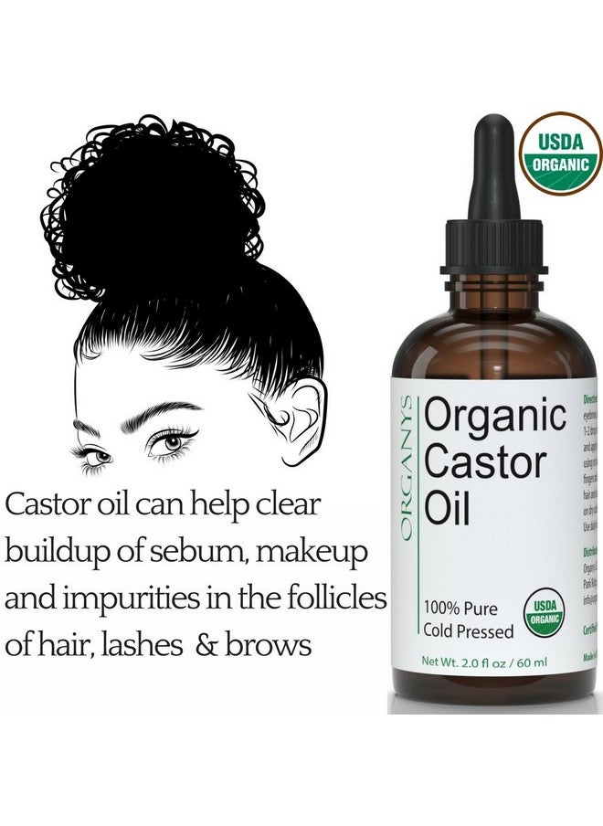 Organys Organic Castor Oil 2oz, For Longer Fuller Thicker Looking Hair Eyelashes & Eyebrows Enhances The Appearance Of Natural Lash & Brow Growth. Serum Comes With Eyeliner & Mascara Brushes