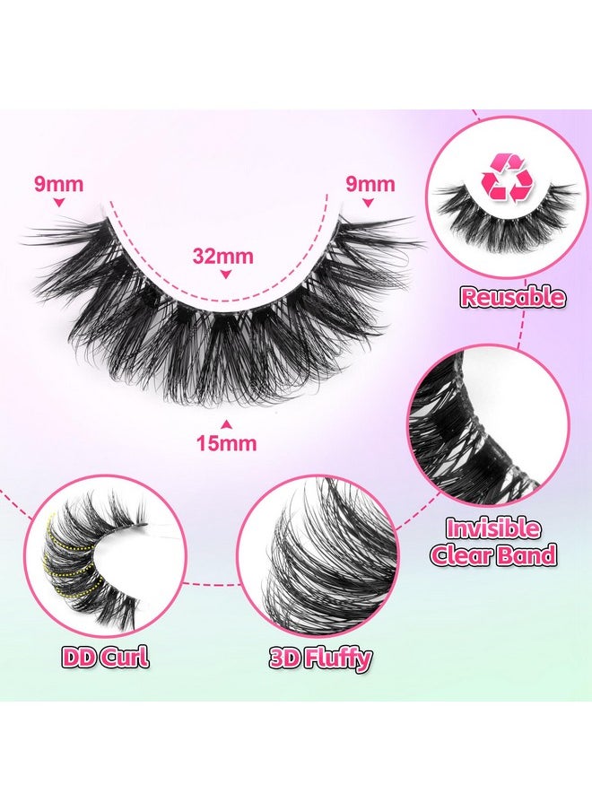 Natural Lashes Fluffy False Eyelashes Wispy Lashes 3D Volume Strip Lashes 14mm D Curl Fake Eyelashes with Clear Band 10 Pairs Eye Lashes by Calphdiar