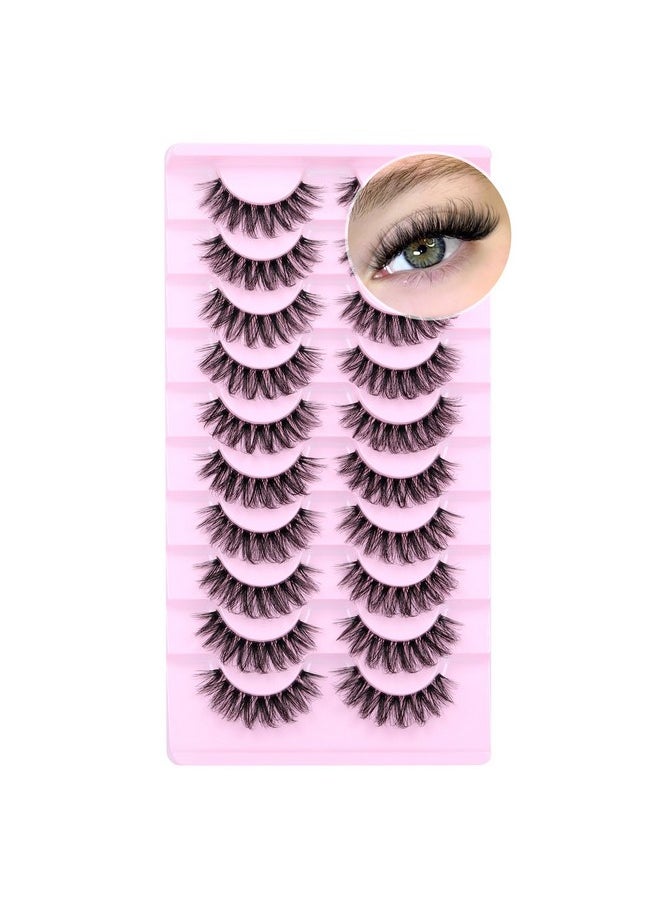 Natural Lashes Fluffy False Eyelashes Wispy Lashes 3D Volume Strip Lashes 14mm D Curl Fake Eyelashes with Clear Band 10 Pairs Eye Lashes by Calphdiar