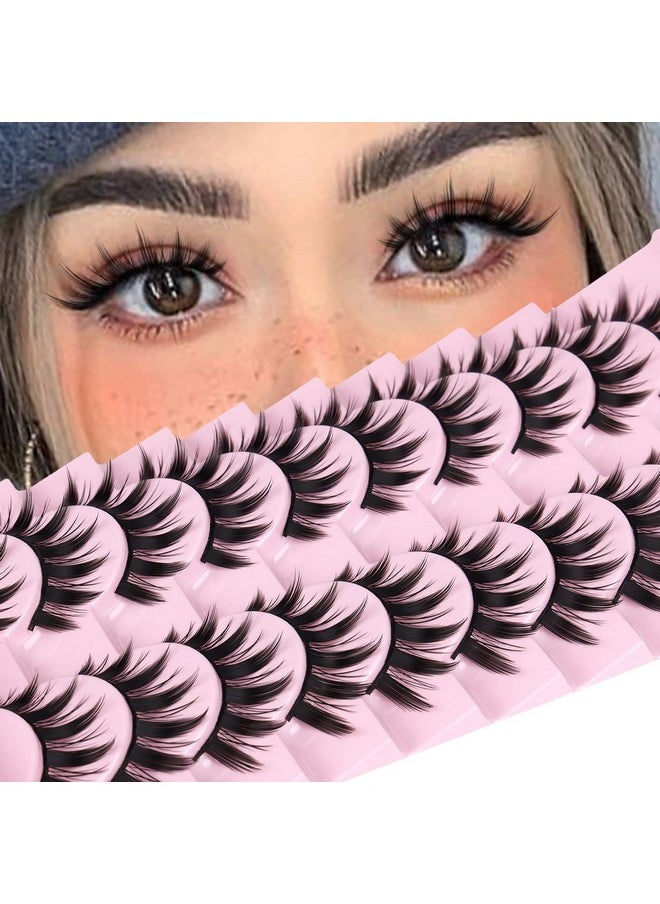 False Eyelashes 10 Pairs Manga Lashes Japanese Style Anime Lashes Thick Cosplay Lashes Natural Look 16 MM Spiky 8D Wispy Faux Mink Lashes Full Strip Doll Lashes by FANXITON