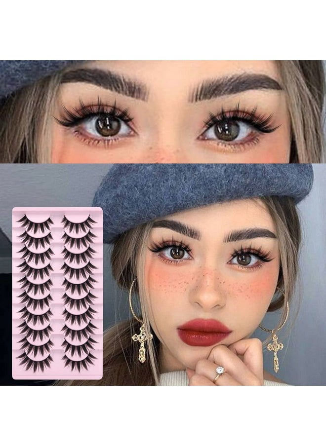 False Eyelashes 10 Pairs Manga Lashes Japanese Style Anime Lashes Thick Cosplay Lashes Natural Look 16 MM Spiky 8D Wispy Faux Mink Lashes Full Strip Doll Lashes by FANXITON
