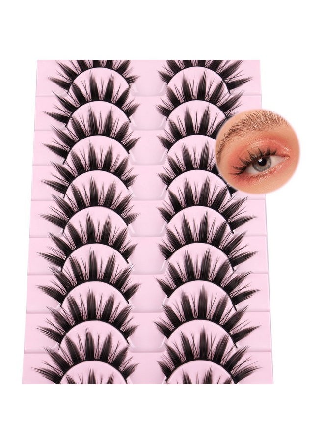 False Eyelashes 10 Pairs Manga Lashes Japanese Style Anime Lashes Thick Cosplay Lashes Natural Look 16 MM Spiky 8D Wispy Faux Mink Lashes Full Strip Doll Lashes by FANXITON