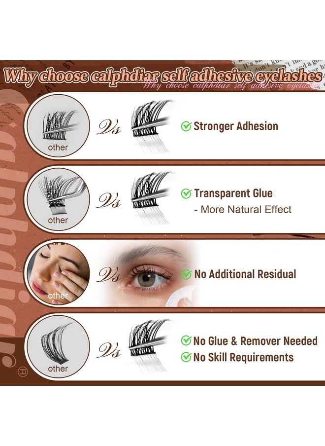 Calphdiar Self Adhesive Eyelashes Reusable Self Adhesive Lash Clusters Kit Natural Self Adhesive Lashes No Glue Eyelash Clusters C Curl Press on Lash Clusters 10-14MM DIY Cluster Eyelash Extensions