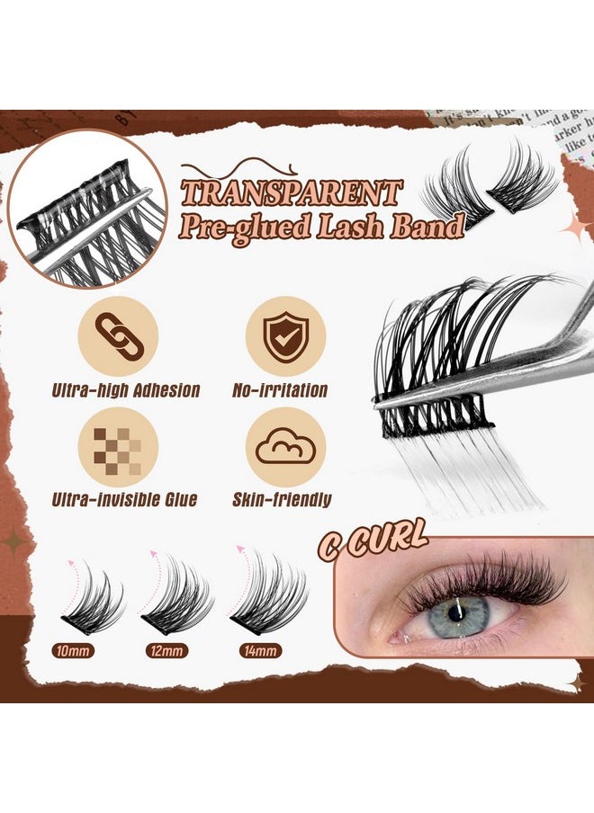 Calphdiar Self Adhesive Eyelashes Reusable Self Adhesive Lash Clusters Kit Natural Self Adhesive Lashes No Glue Eyelash Clusters C Curl Press on Lash Clusters 10-14MM DIY Cluster Eyelash Extensions