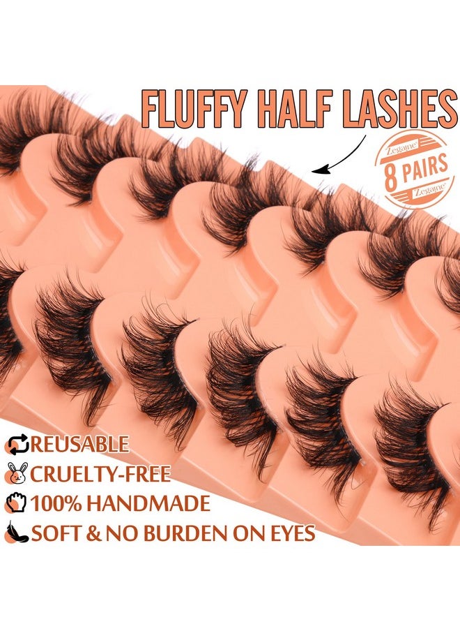 Half Lashes Fluffy False Eyelashes Cat Eye Lashes Mink Wispy Thick Fake Eyelashes 3/4 Corner Lashes with Clear Lash Band by Zegaine 8 Pairs Natural Lash Pack