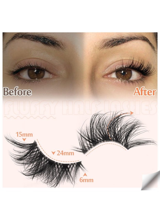Half Lashes Fluffy False Eyelashes Cat Eye Lashes Mink Wispy Thick Fake Eyelashes 3/4 Corner Lashes with Clear Lash Band by Zegaine 8 Pairs Natural Lash Pack