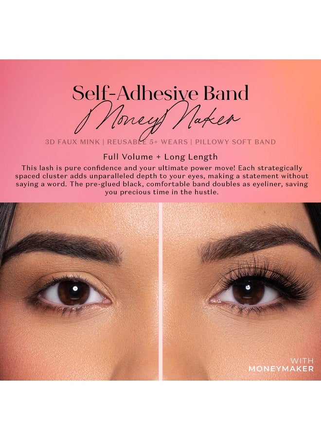 Lilly Lashes 3D Self Adhesive Eyelashes, No Lash Glue Needed, Body Heat Activated Press on Lashes, Reusable Self Adhesive Eyelashes Up to 5x, Natural Lashes, Easy to Apply & Remove (MoneyMaker)