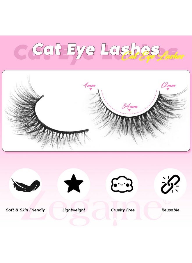 Natural Lashes Cat Eye Lashes 10 Pairs Wispy Lash Strips 12MM Short Lashes Natural Eyelashes Extensions Fox Eye Lashes Fluffy Faux Mink Lashes Strip by Zegaine