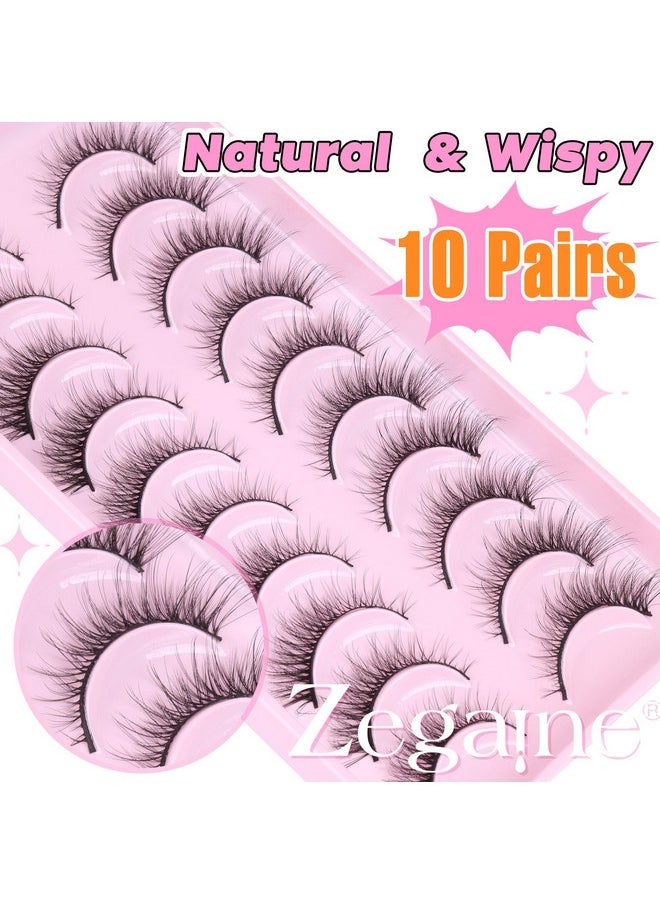 Natural Lashes Cat Eye Lashes 10 Pairs Wispy Lash Strips 12MM Short Lashes Natural Eyelashes Extensions Fox Eye Lashes Fluffy Faux Mink Lashes Strip by Zegaine