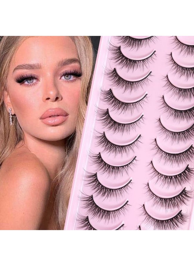 Natural Lashes Cat Eye Lashes 10 Pairs Wispy Lash Strips 12MM Short Lashes Natural Eyelashes Extensions Fox Eye Lashes Fluffy Faux Mink Lashes Strip by Zegaine
