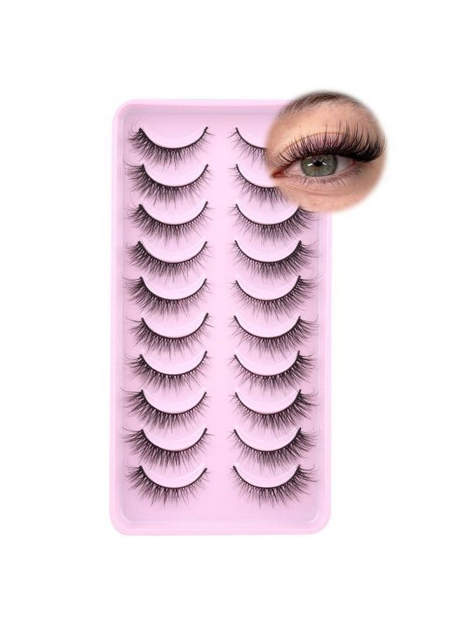 Natural Lashes Cat Eye Lashes 10 Pairs Wispy Lash Strips 12MM Short Lashes Natural Eyelashes Extensions Fox Eye Lashes Fluffy Faux Mink Lashes Strip by Zegaine