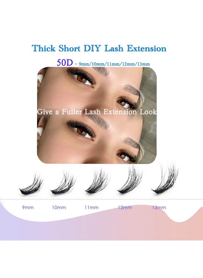 DODER Short Lash Extension Kit 50D Natural Lash Clusters Kit Wispy Fluffy Eyelash Extension Kit D Curl Individual Lashes Kit 9-13MM Thick Short Eyelash Clusters(Thick Short Eyelash Extension Kit 50P)