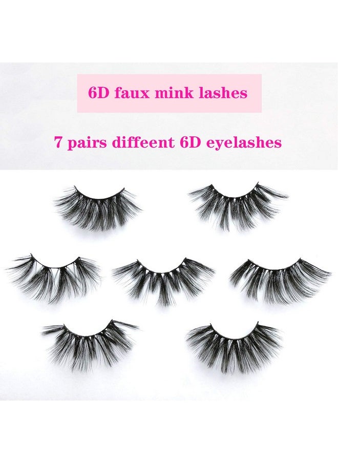 MIKIWI 25mm Faux Mink Lashes, 6D lashes, Faux Mink Eyelashes, Dramatic Lashes, 7 Pairs Fluffy Mink Lashes, 25 mm Lashes for Halloween Party