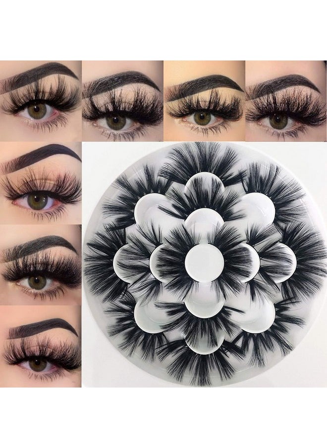MIKIWI 25mm Faux Mink Lashes, 6D lashes, Faux Mink Eyelashes, Dramatic Lashes, 7 Pairs Fluffy Mink Lashes, 25 mm Lashes for Halloween Party