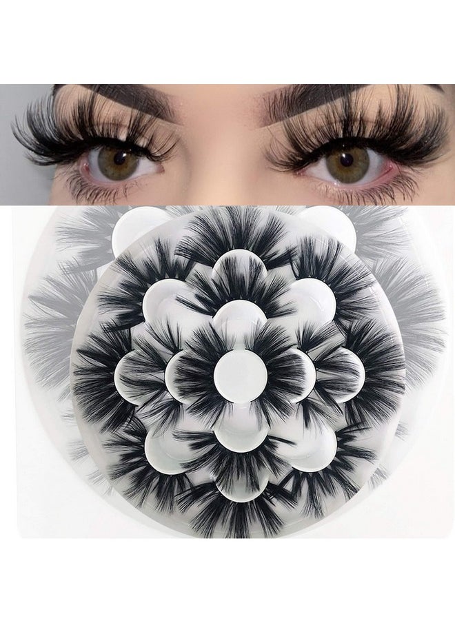 MIKIWI 25mm Faux Mink Lashes, 6D lashes, Faux Mink Eyelashes, Dramatic Lashes, 7 Pairs Fluffy Mink Lashes, 25 mm Lashes for Halloween Party