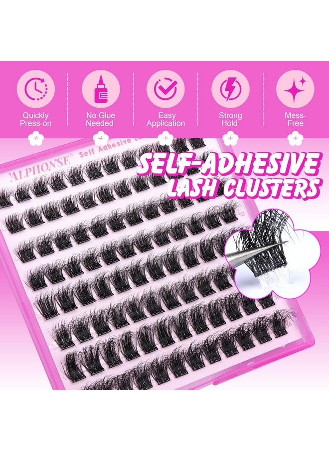 ALPHONSE Self Adhesive Lash Clusters Reusable Self Adhesive Eyelashes Fluffy Press on Lashes Extension No Glue Needed 10-16mm Glueless Lashes Clusters with Tweezers