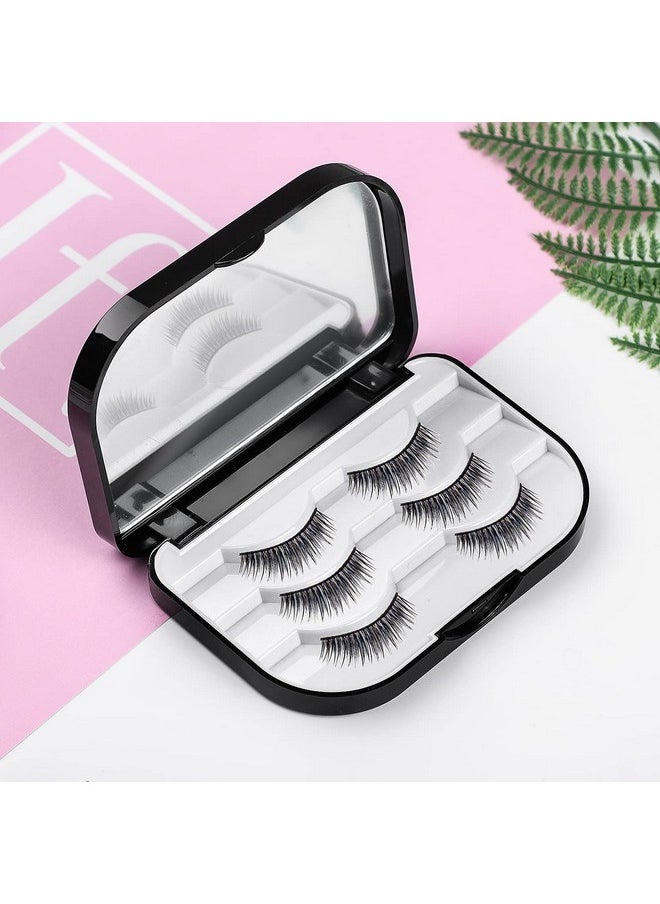Empty Eyelashes Storage Box, TEOYALL 3 Layer False Eyelash Travel Case Fake Eye Lash Organizer with Mirror Can Store 3 Pairs (Black)