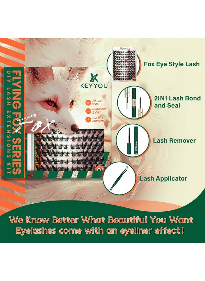 Lash Extension Kit KEYYOU Fox Family Lash Clusters Eyelash Extension Kit with Lash Bond and Seal,Tweezers,Remover for Fluffy DIY lash extension kit（HX01）