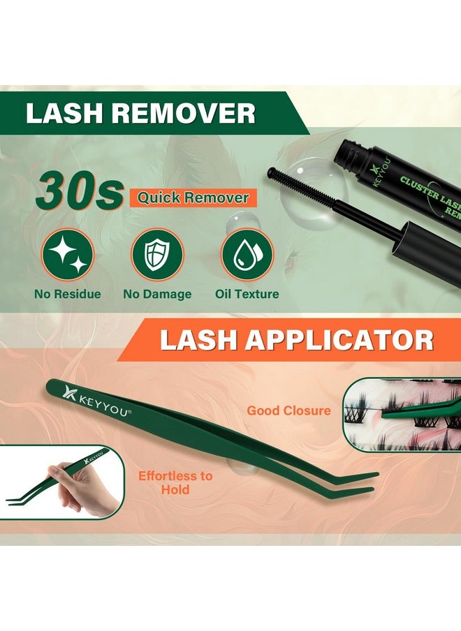 Lash Extension Kit KEYYOU Fox Family Lash Clusters Eyelash Extension Kit with Lash Bond and Seal,Tweezers,Remover for Fluffy DIY lash extension kit（HX01）