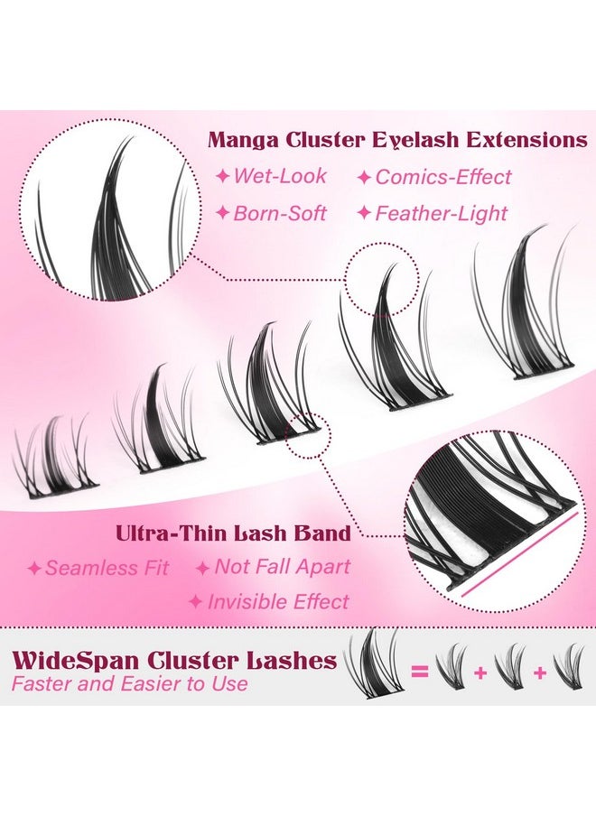 Fairy Lash Clusters Kit 8-16mm Manga Eyelash Clusters with 5-6mm Bottom Lashes C Curl Lash Extension Kit Spiky Anime Individual Lashes DIY Cluster Eyelash Extensions Kit Natural Thin Band Lash Kit