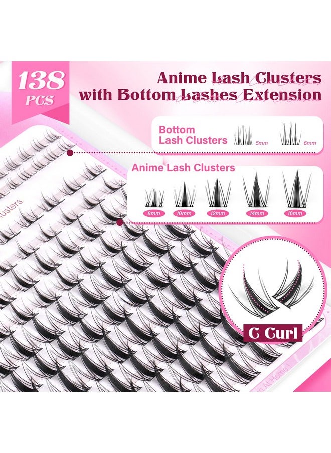 Fairy Lash Clusters Kit 8-16mm Manga Eyelash Clusters with 5-6mm Bottom Lashes C Curl Lash Extension Kit Spiky Anime Individual Lashes DIY Cluster Eyelash Extensions Kit Natural Thin Band Lash Kit