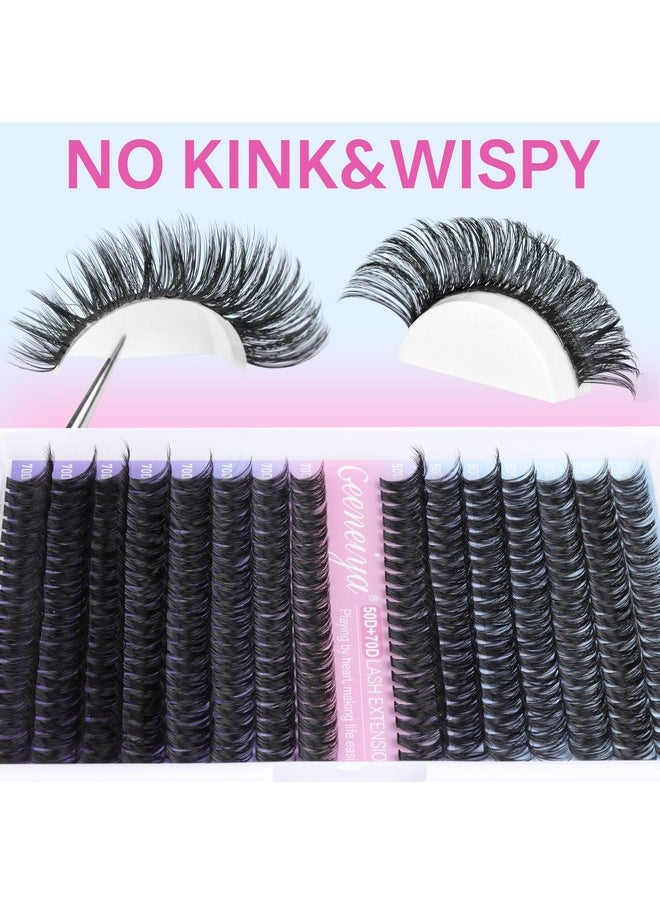 Geeneiya Wispy Lash Clusters Kit 50D+70D Lash Extension Kit 10-18mm Cluster Eyelash Extensions Kit Natural Individual Lashes Kit with Waterproof Lash Bond and Seal Glue Lash Tweezers for Beginners