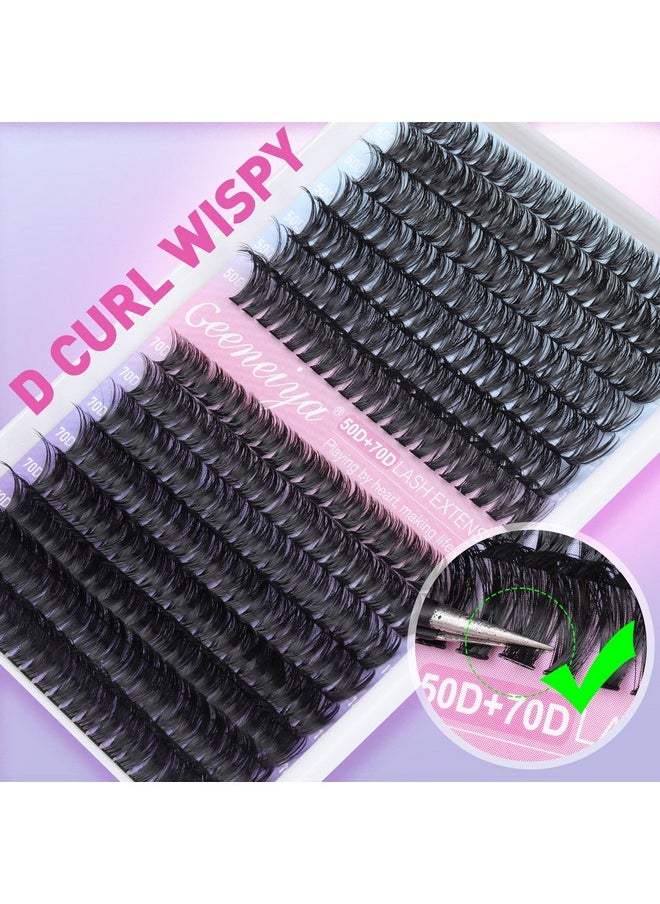 Geeneiya Wispy Lash Clusters Kit 50D+70D Lash Extension Kit 10-18mm Cluster Eyelash Extensions Kit Natural Individual Lashes Kit with Waterproof Lash Bond and Seal Glue Lash Tweezers for Beginners